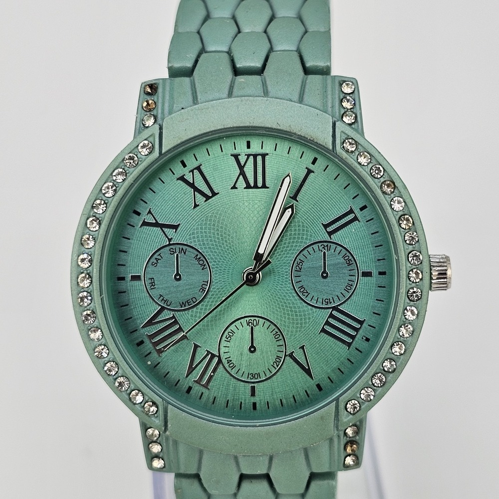 38MM Women's Watch Blue Green Dial Metal Bands 6.5" New‎ Battery READ